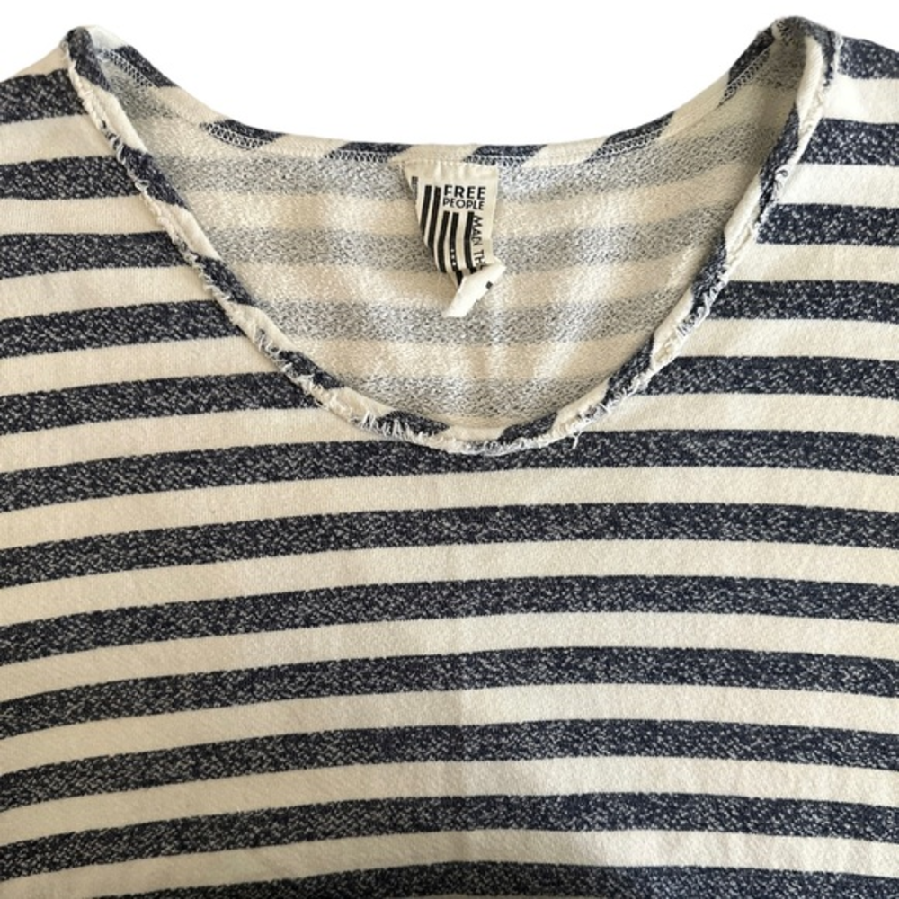 Free People Navy/Beige Terry Cloth Striped Short Sleeve Dress Size Medium